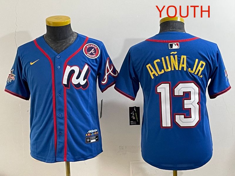 Youth 2025 Atlanta Braves #13 Acuna jr Blue All star Nike MLB Jersey style 2->youth mlb jersey->Youth Jersey